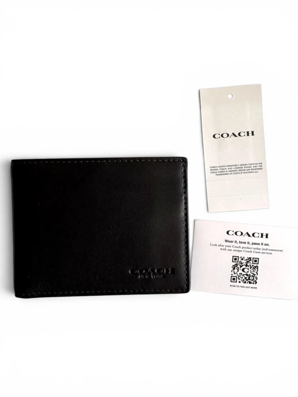 COACH Black Sport Calf Leather Bifold Wallet 6 Card Billfold NWT